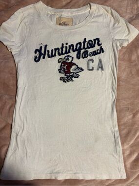 Hollister White Tee with Navy Embroidered Script